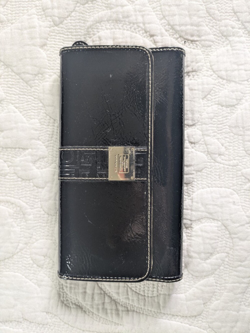 Liz Claiborne Black Leather Wallet-Style Phone Case with Silver Clasp